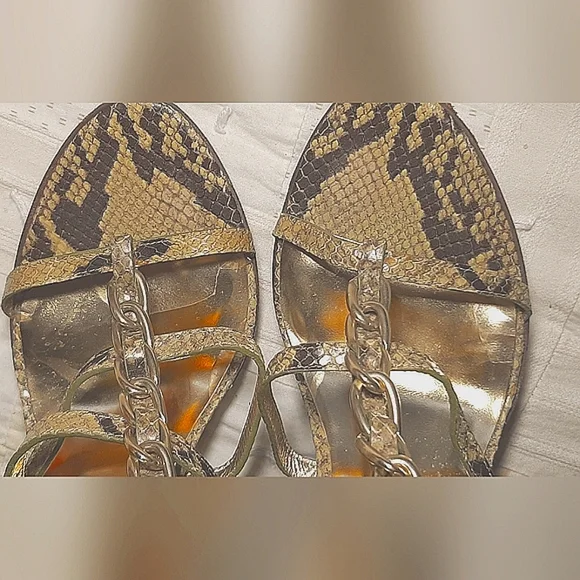 COACH | Green-ish Snake Skin Gold Ankle Strap Heels - Picture 7 of 16